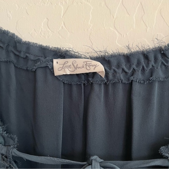 LOVESHACKFANCY navy blue mini silk dress raw hem - Picture 10 of 11